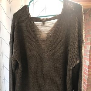 Rue21+ gray distressed vneck ribbed knit sweater